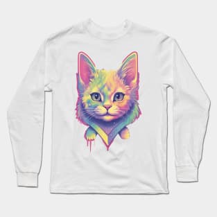 My feline friend is really digging this synthwave music Long Sleeve T-Shirt